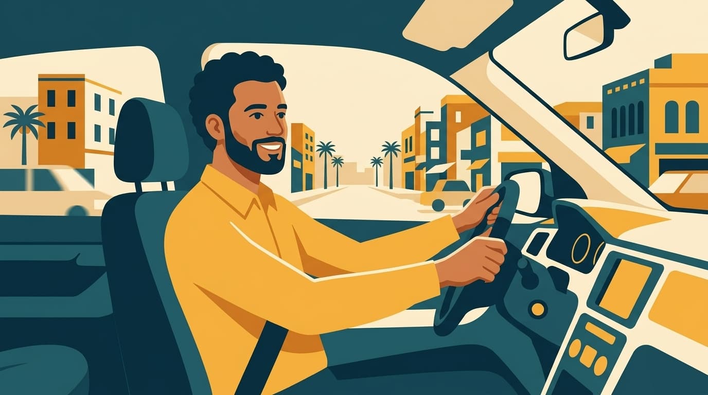سائق مصري محترف يقود سيارة في شوارع المدينة - الإسكندرية